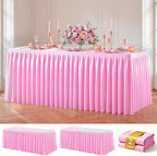 Pink Polyester Table Cloths for Rectangle 8 Foot Tables, 2 Pack Wrinkle Free Tablecloths Stretchy Banquet Ruffle Fitted Table Cover Desk Skirt for Parties Wedding Birthday Baby Shower by Unknown