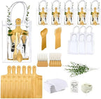61PCS Baby Shower Prizes for Game Winners, 6 Sets Bamboo Cheese Board with Spoon, Knives & Fork, Towel, Thank You Card & Gift Bags -Wedding Bridal Shower Favors, Serving Board Party Gifts by GOLYHEL