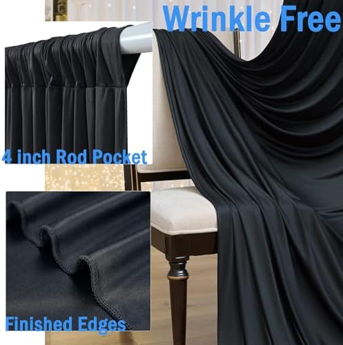 30ftx12ft Wrinkle Free Black Backdrop Curtains for Parties, 6 Panels 5x12FT Long Silky Polyester Black Photo Backdrop Drapes Back Drop Cloth for Wedding Birthday Photography Background Decor - Image 2
