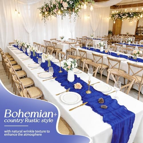 20 Pack Royal Blue Table Runners 17 x 108inch Cheesecloth Table Runner Rustic Boho Gauze Sheer Fabric Cheese Cloth Table Runner for Wedding Party Bridal Baby Shower Birthday Spring Table Decor - Image 4