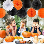 Black Orange White Halloween Party-Decorations - Paper Lanterns Fan,Tissue Flower Pom Poms Streamers,Honeycomb Balls,Graduation 2025 Birthday Wedding Baby Bridal Shower Decor Lasting Surprise - Image 2