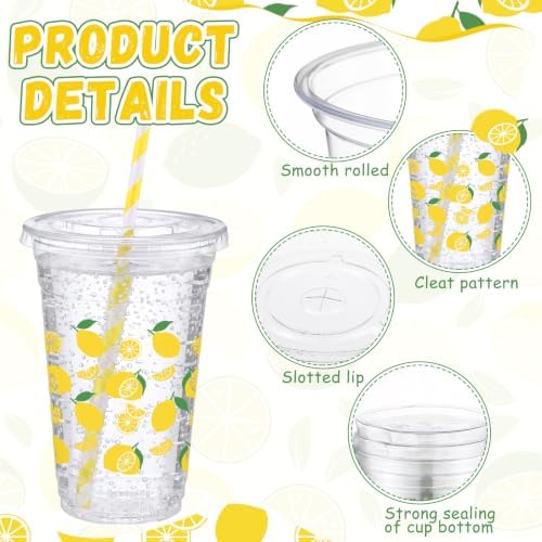 Funnymoom 50 Sets 20 oz Lemonade Plastic Cups with Lids and Paper Straws - Image 3