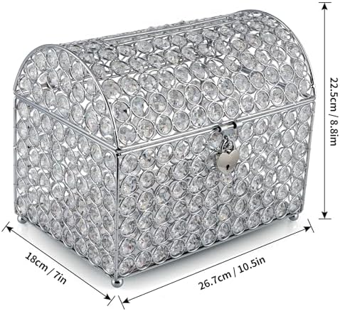 MDLUU Large Wedding Card Box, Treasure Chest Wedding Money Holder with Heart Shaped Lock, Crystal Bead Card Receiving Box for Wedding, Reception, Birthday Party - Image 3