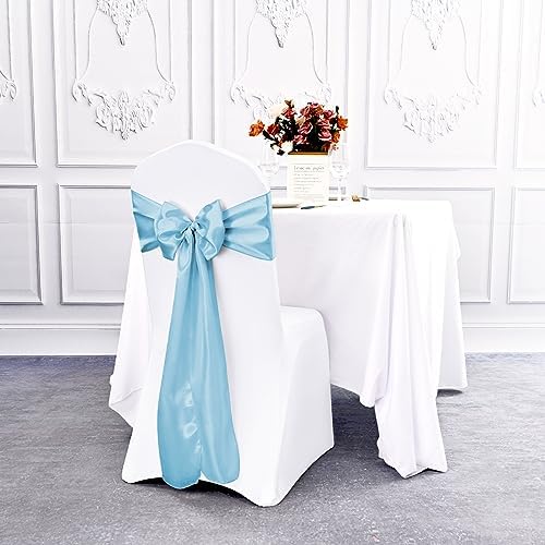 60 Pcs Light Blue Chair Sashes Satin Chair Bows Sashes for Party, Hotel, Wedding, Reception, Restaurant Event Decoration (7 x 108 inch) - Image 4