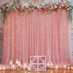 20x10ft Dusty Rose Tulle Backdrop Curtain with Lights String for Parites, Sheer Backdrop Curtains for Wedding Baby Shower Birthday Party Photo Shoot Decorations - Image 2