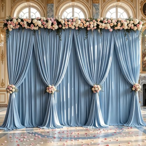 40x10ft Dusty Blue Backdrop Curtain Panels for Parties - Wrinkle Free Polyester Photo Curtain Backdrop Wedding Back Drop Fabric Drapes for Party Decorations Background for Photography by WishCare