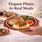 Burgundy & Gold Disposable Dinnerware Set Serves 25 People, 175 Pc Heavy Duty Plastic Plates, Cups, Gold Cutlery & Napkins, Elegant Wedding Dinnerware for Thanksgiving, Christmas & Parties - Image 3