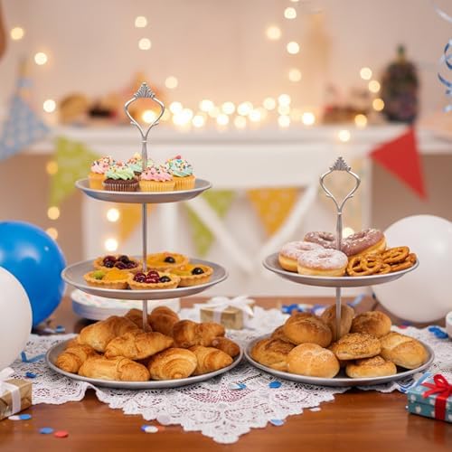 8 Pcs Cake Stands Set Metal Dessert Table Display Tiered Cupcake Holder Candy Donut Fruit Plate Cake Serving Tray Candlestick Display Treats Serving Tower for Wedding Birthday Party Decor (Silver) - Image 2