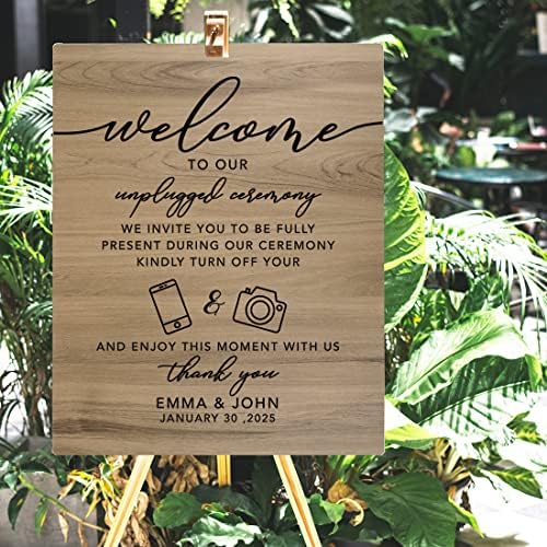 Andaz Press Large Wooden Welcome Sign for Wedding Rustic Welcome Sign 16" x 20" Custom Names Unplugged Ceremony Wedding Signage English Oak MDF Wood Finish Wedding Reception Indoor Outdoor Signs - Image 4