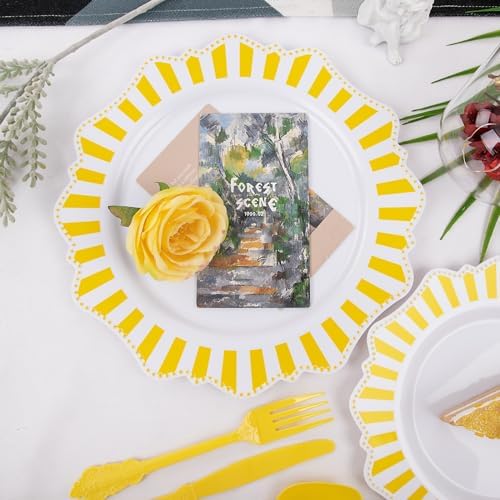 COLOSUS 150PCS White Yellow Plastic Plates, Party Plates and Silverware set - Image 4