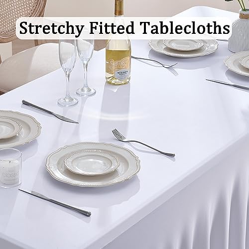 6 Pack Spandex White Table Clothes for 6 Foot Rectangle Tables, Wrinkle Free Stretch Table Cloths 6ft Fitted Tablecover Desk Skirt for Birthday Parties Wedding Banquet Baby Shower - Image 2