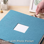 HoneyTolly Large Photo Album Self Adhesive, DIY Scrapbook Album for 600 Photos, 13"x12.6" 120 Pages Linen Cover Memory Book(Sky Blue) - Image 2