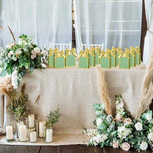 AmazingSpark 50 Pcs Sage Green Gold Mini Gift Bags Bulk 6.3 x 3.9 x 2.8 Inch Party Favors Elegant Small Gift Bags with Handles and Ribbon Bows for Wedding Birthday Bridal Baby Shower Party Favors - Image 5