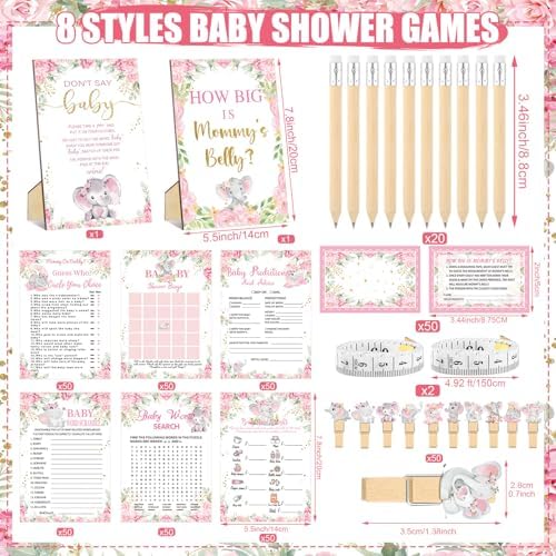 Funnymoom 426 Pcs Baby Shower Decorations for Girl Pink Elephant Games - Image 3