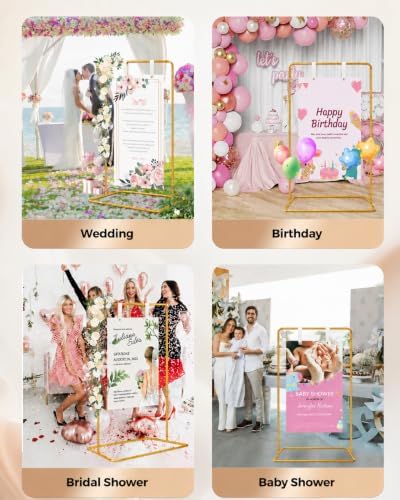 Wedding Sign Holder - Adjustable Welcome to Our Wedding Sign Stand Stand with 39 Premium Templates & Leather Straps, 64"x 30"x 20" Heavy Duty Easel Stand for Sign Display Poster, Wedding, Birthday - Image 5