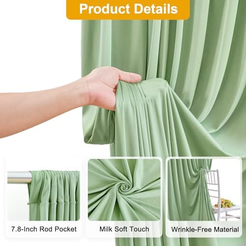 20FT x 15FT Wrinkle-Free Sage Green Backdrop Curtains for Wedding, 4 Panels Sage Green Fabric Photo Background Drapes for Wedding Reception, Birthday, Bridal & Baby Shower Decorations Photography - Image 4