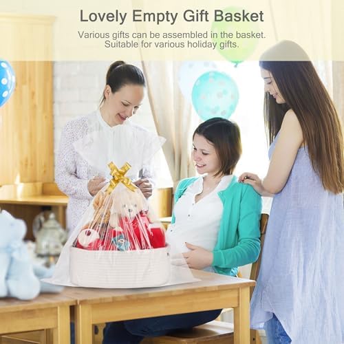 Small Woven Basket with Gift Bags and Ribbons, Empty Gift Basket and 87L Large Laundry Basket, Nursery Hamper, Large Blanket Basket, Toy Basket, White - Image 3