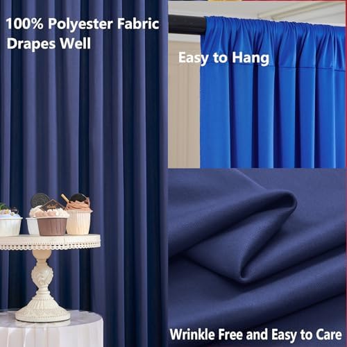10×10 FT Navy Blue Royal Blue Backdrop Curtains for Parties, 6 Panels 2.5×10ft Wrinkle Free Soft Polyester Drapes for Backdrop Decor Birthday Party Baby Shower Wedding Photo Background Curtains - Image 4