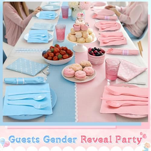 Lasnten 50 Sets Pre-rolled Gender Reveal Cutlery Set with Napkin - Image 6