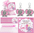 50 Sets Baptism Party Return Favors for Guests Pink Elephant Keychains Organza Bags and Thank You Kraft Tags for Elephant Theme Party Favors, Baptism Party Supplies by Unknown