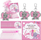 50 Sets Baptism Party Return Favors for Guests Pink Elephant Keychains Organza Bags and Thank You Kraft Tags for Elephant Theme Party Favors, Baptism Party Supplies by Unknown