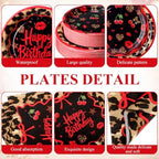 400 Pcs Red Cheetah Print Birthday Decoration for 50 Guests, Red and Black Cheetah Cherry Paper Plates Napkins Cups Cutlery Leopard Tableware for Y2K Girls Night Big Mama Party Supply - Image 2