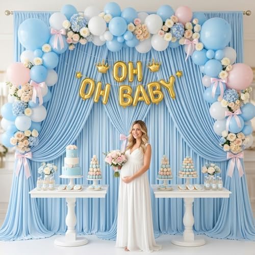 30ft x 10ft Baby Blue Backdrop Curtains for Parties, 6 Panels 5ft x 10ft Wrinkle-Free Light Blue Drapes for Baby Shower Boy Gender Reveal Birthday Wedding Pool Party Summer Beach Party - Image 4