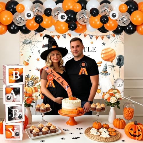 A Little Boo is Almost Due Baby Shower Decorations Orange Black - Image 4