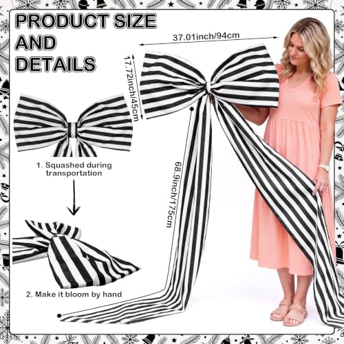 Wavwavw Giant Bow Big Wall Decor, Black,White, Polyester, Stripe - Image 2