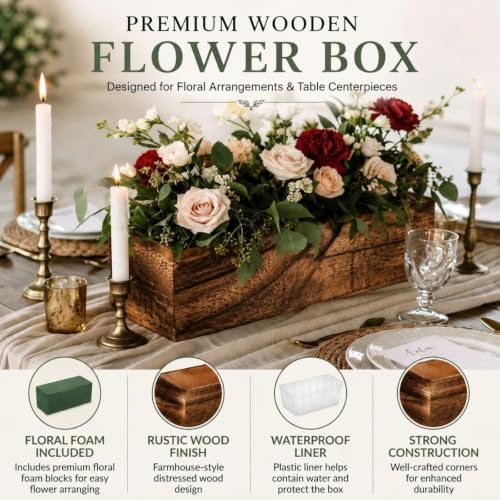 Dandat 6 Set Wood Rectangle Boxes 12x4 Inch Rustic Planter with Liner - Image 3