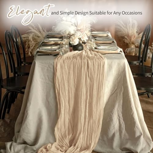 14 Pack Beige Cheesecloth Table Runner 17x108 Inch Semi Sheer Boho Gauze Cheese Cloth Fabric Table Runners, for Wedding Party Baby Shower Birthday Home Decor Garden Farmhouse - Image 6
