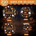 250 Pcs Halloween Party Supplies, Paper Plates Napkins and Cups, Black - Image 3