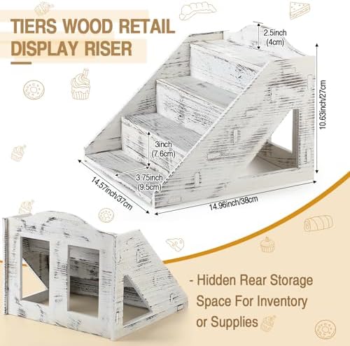 Jetec 4 Tier Wood Retail Cupcake Display Stands, Retro White - Image 2