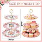 Lallisa Pink Floral Party 3 Tier Dessert Stand 10", 9" and 7" Ceramic Serving Tray Dessert Cupcake Display Holder Tower for Wedding Baby Bridal Shower Tea Party Decoration - Image 2