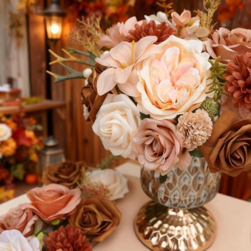 5Boxs Artificial Flowers Combo Box Set, 30pcs Mix Flowers Dahlia Silk Champagne Roses & Peony with Stems for DIY Wedding Bouquets, Baby Shower, Party Centerpieces & Home Decor, Floral Arrangement - Image 2