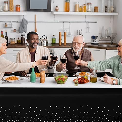 24Pack Disposable Plastic Tablecloths and Satin Table Runner Set Black and Silver Dot Tablecloth Silver Satin Table Runner for Wedding Birthday Baby Shower Anniversary Christmas New Year Party Supply - Image 5
