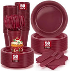 250Pcs Burgundy Plastic Party Plates and Napkins Set for Christmas,Birthday by UseOnceDoneRight