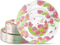 Hioasis 60 Pcs Disposable Plates, Pink Tulip & Butterfly, Pearl Trim by Hioasis
