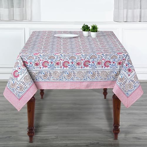 Ridhi Pigeon Blue Hand Block Print Cotton Rectangle Tablecloth 118 x 70 inch-Reusable Table Cover Decorative Everyday Use for Dining Room, Farmhouse, Thanksgiving, Christmas Wedding, Fall - Image 2