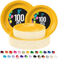 Party Solids Exquisite Yellow Paper Plates Disposable Heavy Duty 200 Pcs - 100-7 & 100-9 Yellow Disposable Plates for Party Heavy Duty 350 GSM for Birthday Supplies by PartySolids