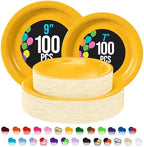 Party Solids Exquisite Yellow Paper Plates Disposable Heavy Duty 200 Pcs - 100-7 & 100-9 Yellow Disposable Plates for Party Heavy Duty 350 GSM for Birthday Supplies by PartySolids