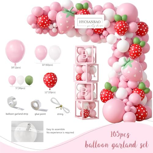 Strawberry Baby Shower Decorations, A Berry Sweet Baby Is On The Way Party Supplies, It's a Girl Gender Reveal, Backdrop Balloon Arch Box Mom to Be Sash Dad to Be Pin Tablecloths Cake Topper - Image 3