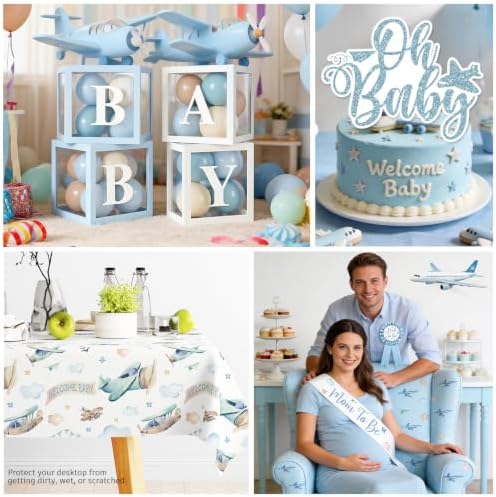 288PCS Cocomigo Blue Airplane Baby Shower Decorations for 25 Guests - Image 6