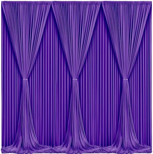 Wish Care Purple Backdrop Curtains - 6 Panels, Wrinkle-Free, Polyester, Photography Drapes for Baby Shower, Birthday Party, Wedding, Prom, Photo Booth - 24 X 10FT (Purple) by WishCare