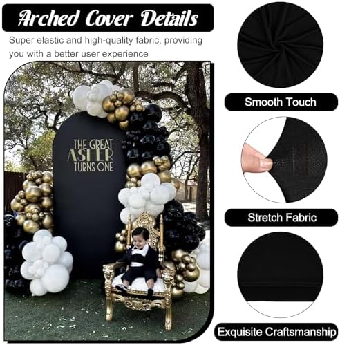 Metal Arch Stand and Cover Set,1 Black Spandex Fitted Backdrop with 1 Gold Wedding Arched Stand Frame for Parties Birthday Baby Shower Bridal Banquet Decoration (7.2FT) - Image 3