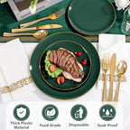 YOUBET 175PCS Green Plastic Plates with Gold Rim for Wedding Party - Image 7