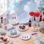 LemonRoad 175 Pcs She's Ready to Pop Baby Shower Party Set Serves 25 Guests, 9'' Dinner Plates 7'' Dessert Plates 9oz Cups Blue Gender Neutral Disposable Tableware for New Baby Welcome Party - Image 2