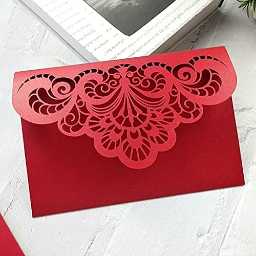 NC 50 Sets Red Laser Hollow Tri-fold Luxury Invitation Card for Wedding Invitation Holiday Dinner Party Invite Card (Red, Whole set) - Image 3