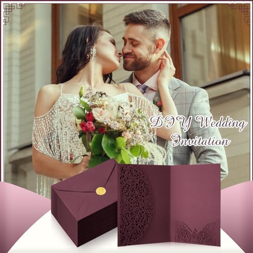 100 Set 5 x 7 Laser Cut Wedding Invitations, Scarlet - Image 5