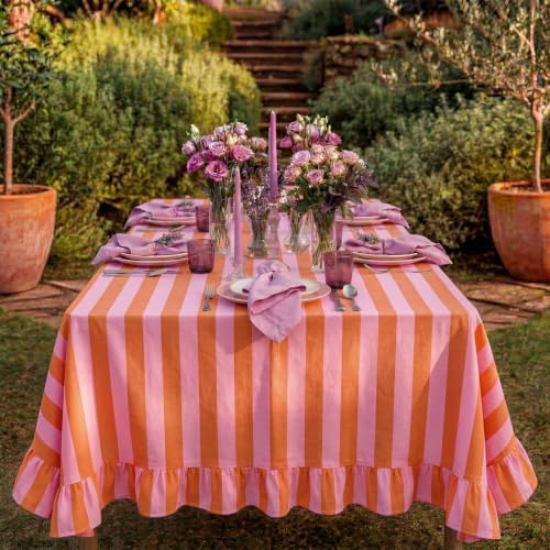 Tudomro Striped Tablecloth, Rectangle, Coral, Apricot, 52'' X 70'' - Image 5